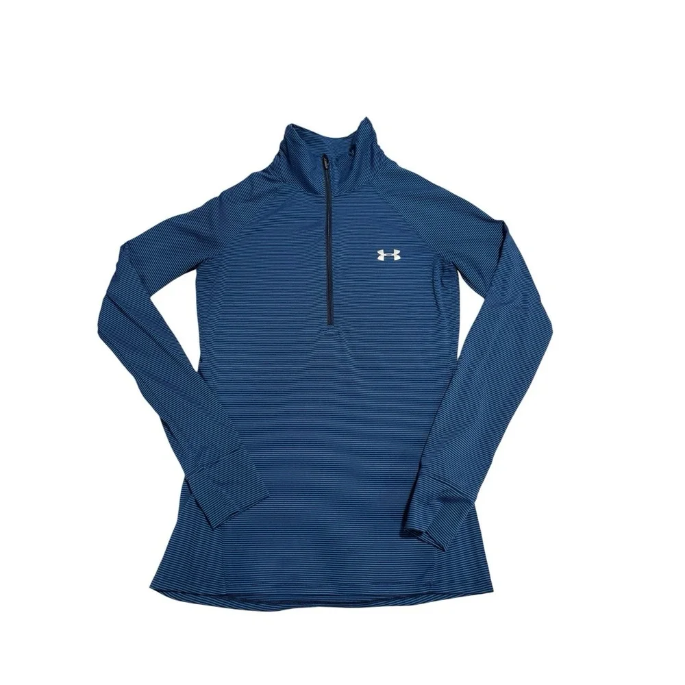 Under Armour Semi-Fitted 1/4 Zip Long Sleeve Striped Blue & Black Long Shirt XS